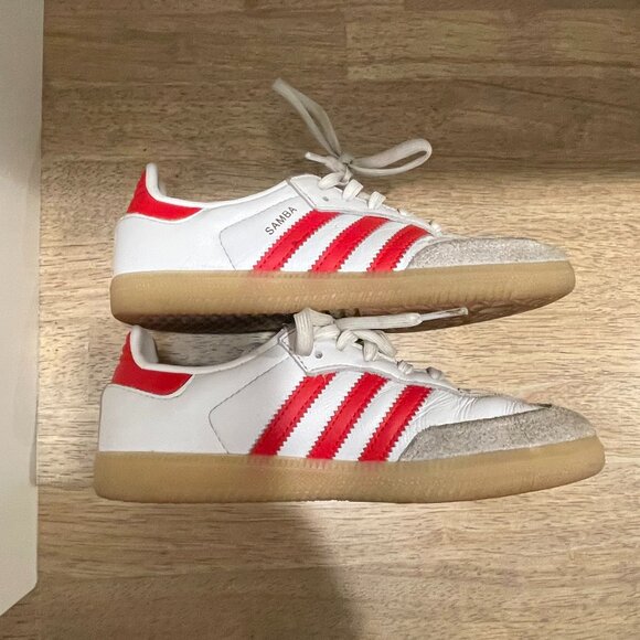 Adidas Originals Samba OG, Youth Size 1, White/Better Scarlet/Gum - Picture 3 of 5